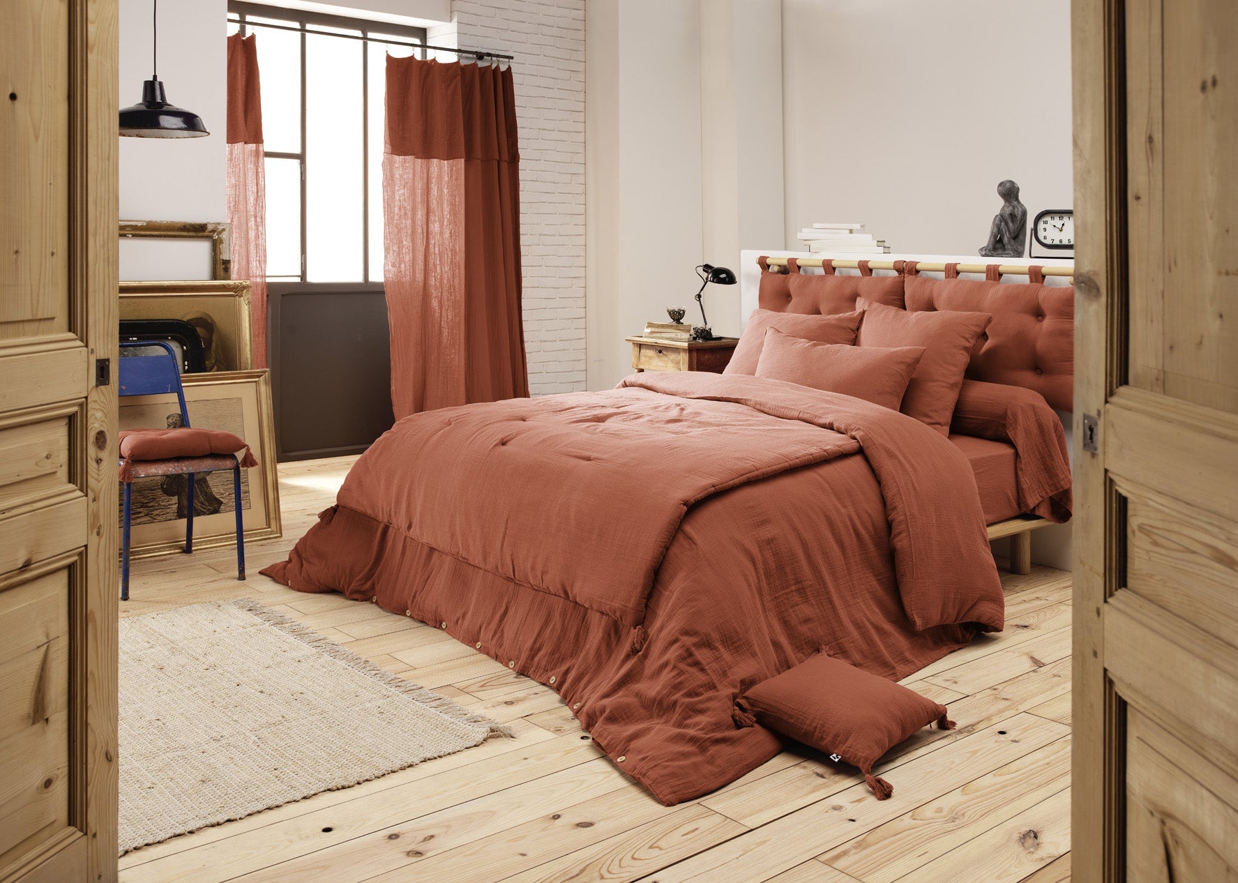 Taie De Traversin Gaze De Coton 85 X 185 Cm Gaia Terracotta - L'Effet Papillon - The Bradery