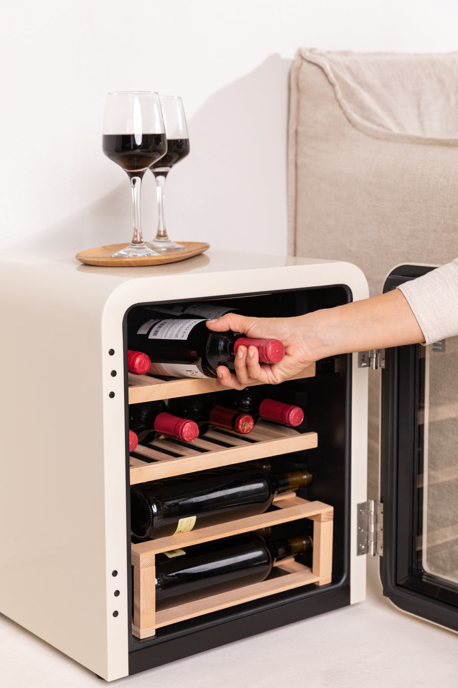 Winecooler Retro M - Cave Ã Vin électrique 12 Bouteilles - Blanc Cassé
